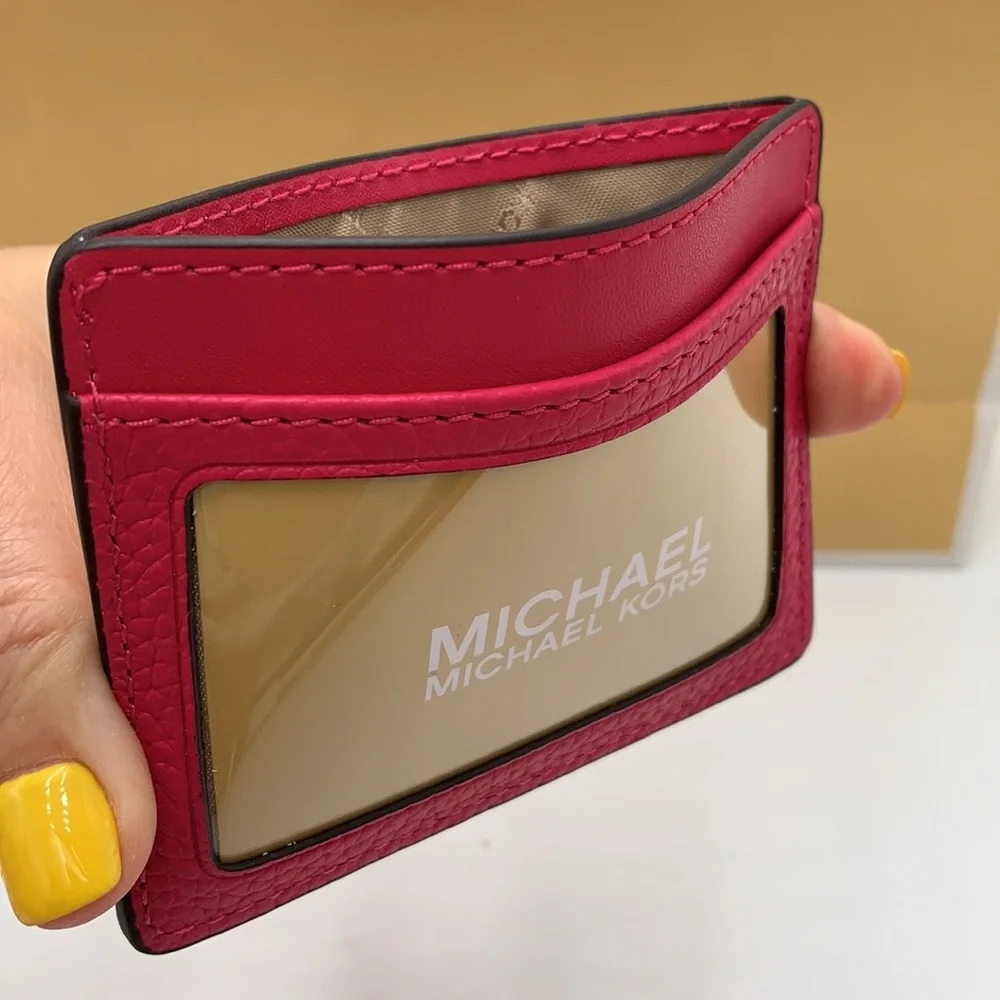 MICHAEL KORS Large Pebbled Leather Card Holder Case Electric Pink NWT